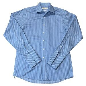 Michael Kors Mens Striped Long Sleeve Non-Iron Dress Work Shirt Flip‎ Cups 15.5